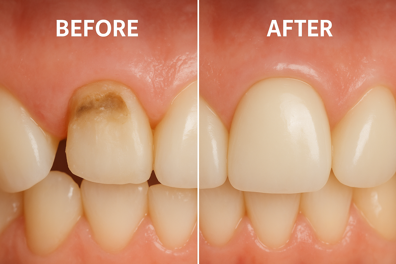 Before and after dental crown restoration in Winchester, VA