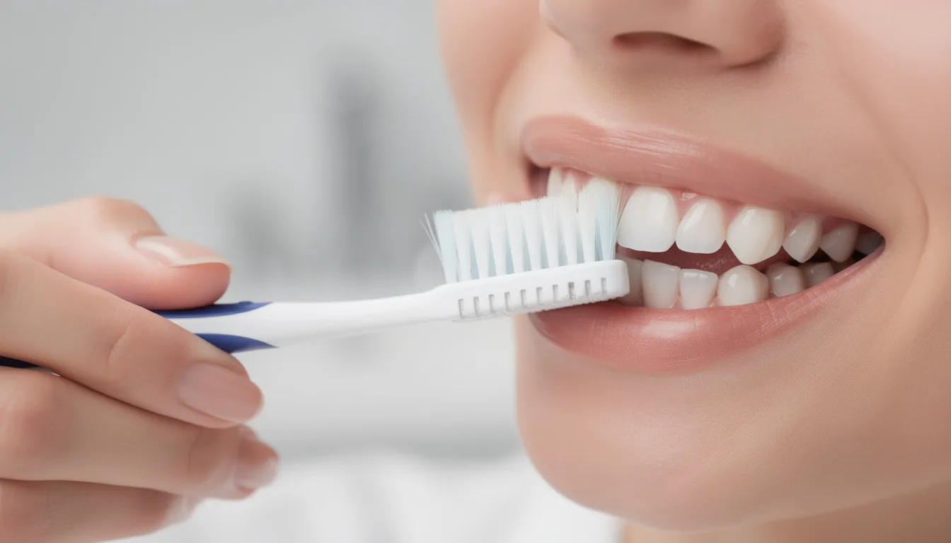 A close-up image shows hands holding a toothbrush at a 45-degree angle, positioned near teeth, emphasizing the importance of proper oral hygiene in preventing gum disease. This visual serves as a reminder of the early warning signs of gum disease, such as bleeding gums and the need for regular dental care to maintain healthy gums and overall oral health.