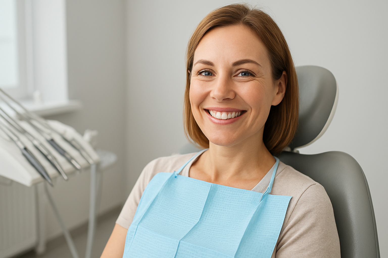 Smiling patient after dental crown treatment in a Winchester, VA dental office