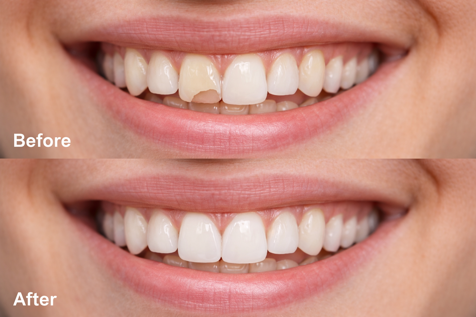 Before and after smile transformation showing aesthetic improvement with a CEREC dental crown