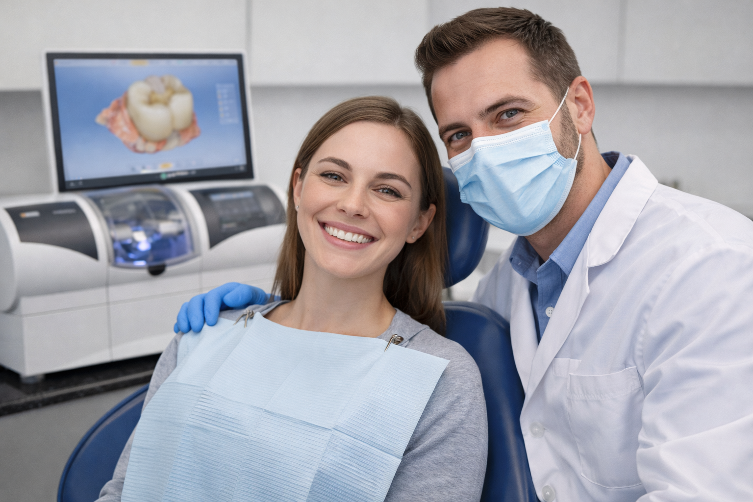 Patient receiving a same-day dental crown with CEREC technology during a single office visit